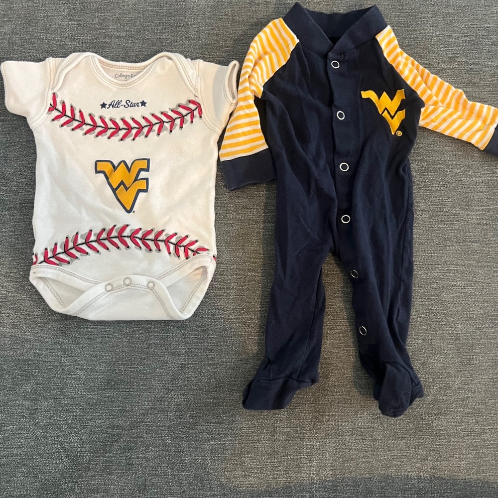 Bundle of West Virginia Mountaineer baby bodysuit and sleeper - WVU 0-3
